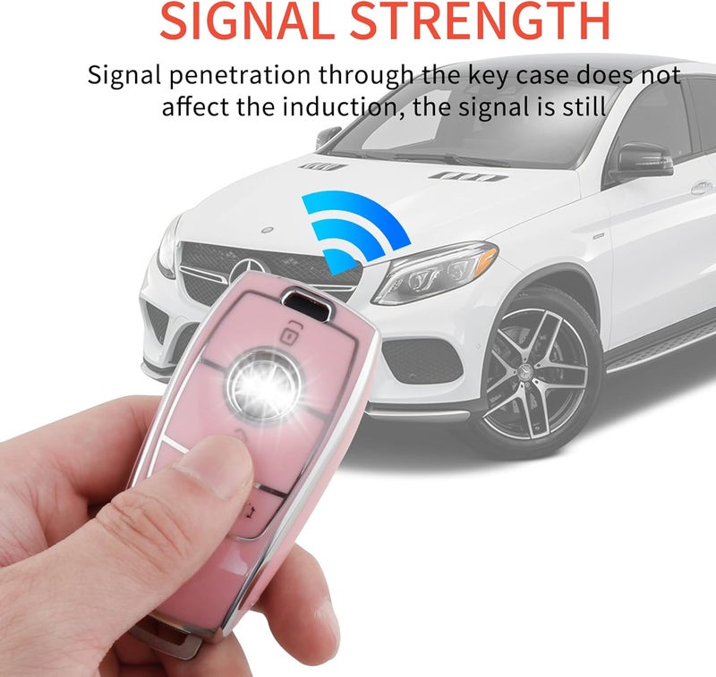 PANGPAI Pink Key Fob Cover for Mercedes Benz, Soft TPU Key Case Protection with Bling Keychain Fit for A-Class C-Class G-Class 2017-2020 E-Class S-Class - Image 5