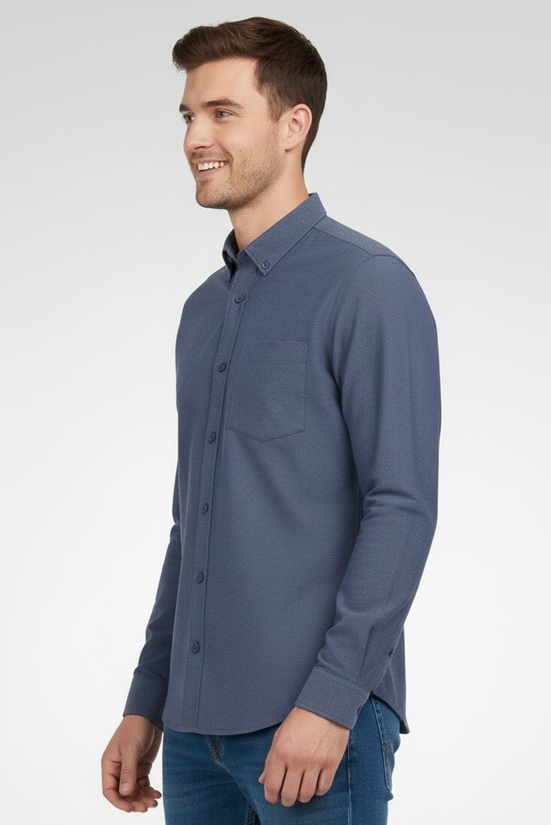Celio Men Regular Fit Long Sleeve Heather Casual Shirt, Slate Blue - Image 3
