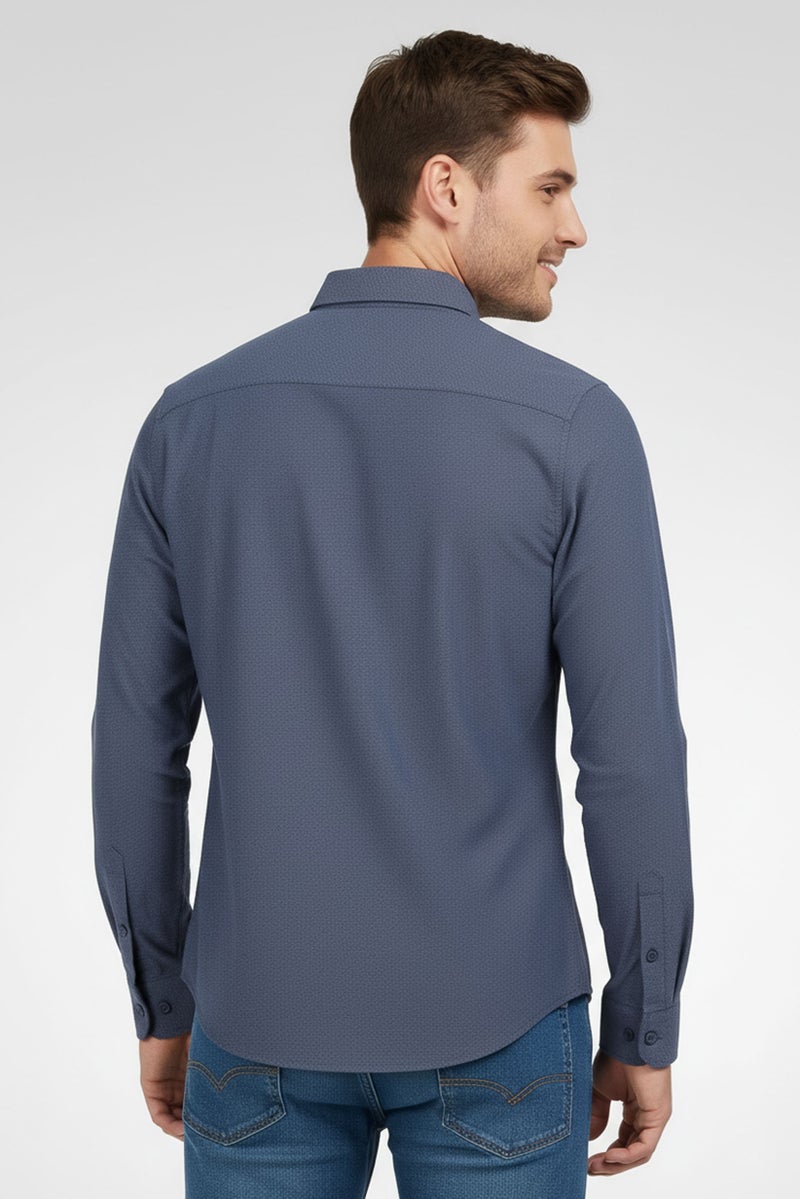 Celio Men Regular Fit Long Sleeve Heather Casual Shirt, Slate Blue - Image 4