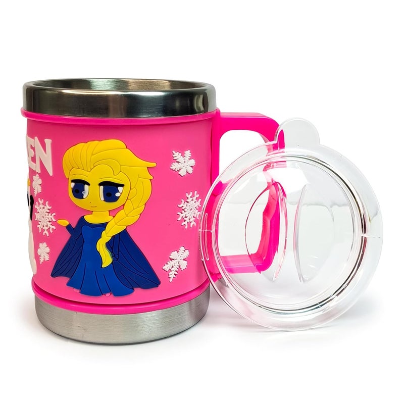 DEEDECORWAVE Stainless Steel Mug for Kids Cute Cartoon Design Mug Double Wall Vacuum Insulated Cup for Hot & Cold Drinks,Design for Boys & Girls Durable Milk/Tea/Coffee Mug (FROZON White & Pink) - Image 2