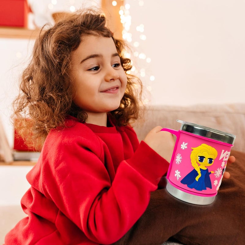 DEEDECORWAVE Stainless Steel Mug for Kids Cute Cartoon Design Mug Double Wall Vacuum Insulated Cup for Hot & Cold Drinks,Design for Boys & Girls Durable Milk/Tea/Coffee Mug (FROZON White & Pink) - Image 4
