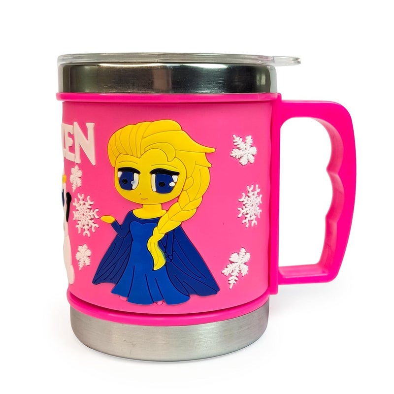 DEEDECORWAVE Stainless Steel Mug for Kids Cute Cartoon Design Mug Double Wall Vacuum Insulated Cup for Hot & Cold Drinks,Design for Boys & Girls Durable Milk/Tea/Coffee Mug (FROZON White & Pink) - Image 1