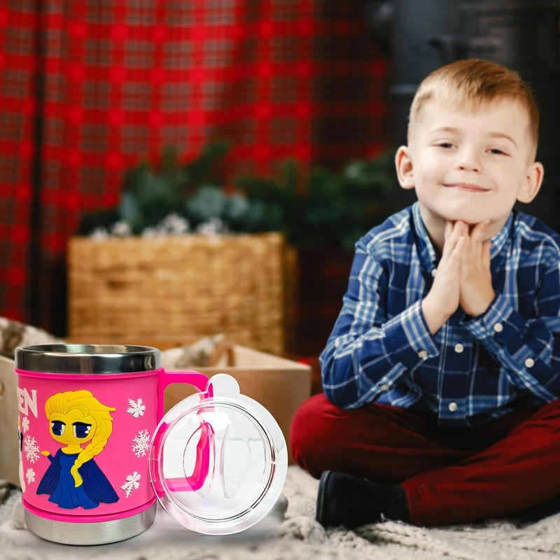 DEEDECORWAVE Stainless Steel Mug for Kids Cute Cartoon Design Mug Double Wall Vacuum Insulated Cup for Hot & Cold Drinks,Design for Boys & Girls Durable Milk/Tea/Coffee Mug (FROZON White & Pink) - Image 5