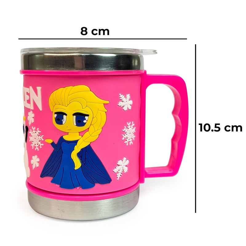 DEEDECORWAVE Stainless Steel Mug for Kids Cute Cartoon Design Mug Double Wall Vacuum Insulated Cup for Hot & Cold Drinks,Design for Boys & Girls Durable Milk/Tea/Coffee Mug (FROZON White & Pink) - Image 3