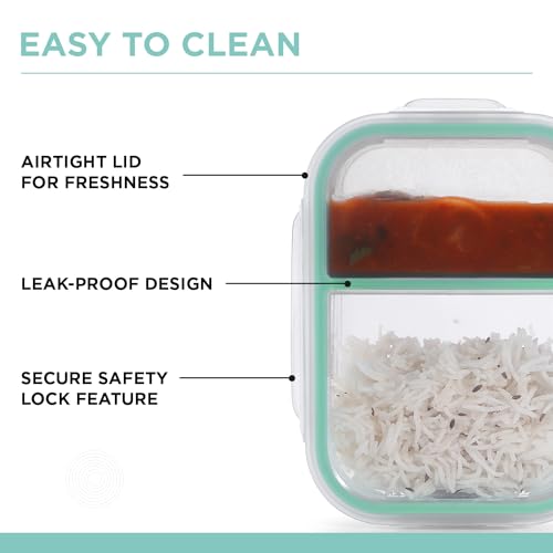 SOPL-OLIVEWARE Oliveware Elite Natural Glassware Bento Lunch Box Microwave Safe with 2 Compartment Set |Safety Lock Airtight Containers (600 ml) - Image 2