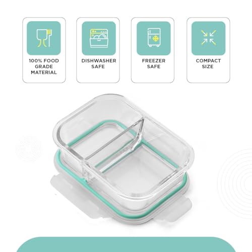 SOPL-OLIVEWARE Oliveware Elite Natural Glassware Bento Lunch Box Microwave Safe with 2 Compartment Set |Safety Lock Airtight Containers (600 ml) - Image 3