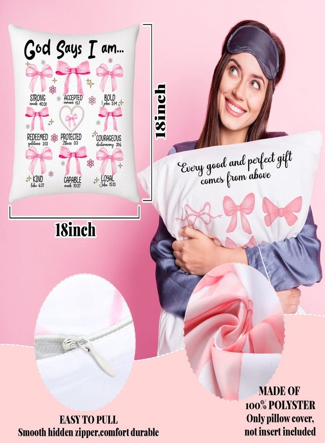 FuWeave 4 Pcs Pink Bow Bible Pillow Covers Coquette Christian Pillow Covers 18 x 18'' Bible Verse Throw Pillowcase God Says You are Inspirational Christian Gifts for for Bedroom Living Room Decor - Image 2