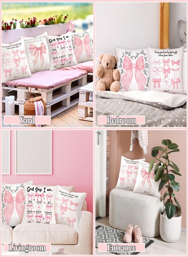 FuWeave 4 Pcs Pink Bow Bible Pillow Covers Coquette Christian Pillow Covers 18 x 18'' Bible Verse Throw Pillowcase God Says You are Inspirational Christian Gifts for for Bedroom Living Room Decor - Image 5