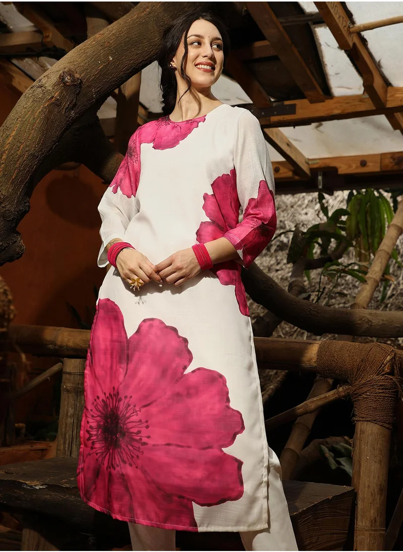  قصة Women's Royal Pink Primrose Flora Kurta With Trousers