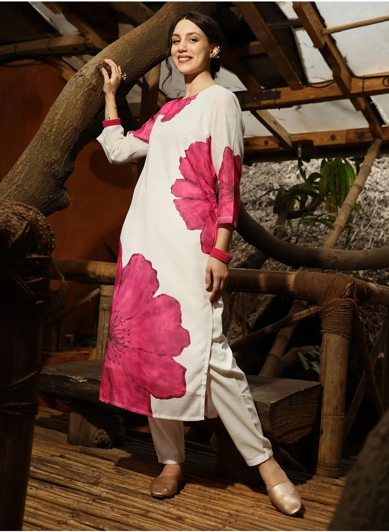 QISSA Women's Royal Pink Primrose Flora Kurta With Trousers