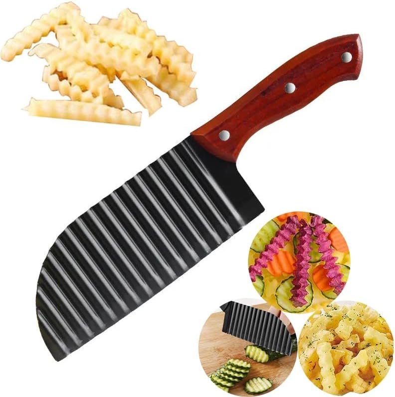 YukaBa Crinkle Potato Cutter Stainless Steel Waves French Fries Slicer Handheld Chipper Chopper, Vegetable Salad Chopping Knife Home Kitchen Wavy Blade Cutting Tool, Black (1 Pack B) - Image 1