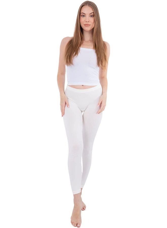 Carina Plain long leggings for women with a high elasticated waist high-quality materials well ventilated and soft to the touch Off-white colour  - Image 2