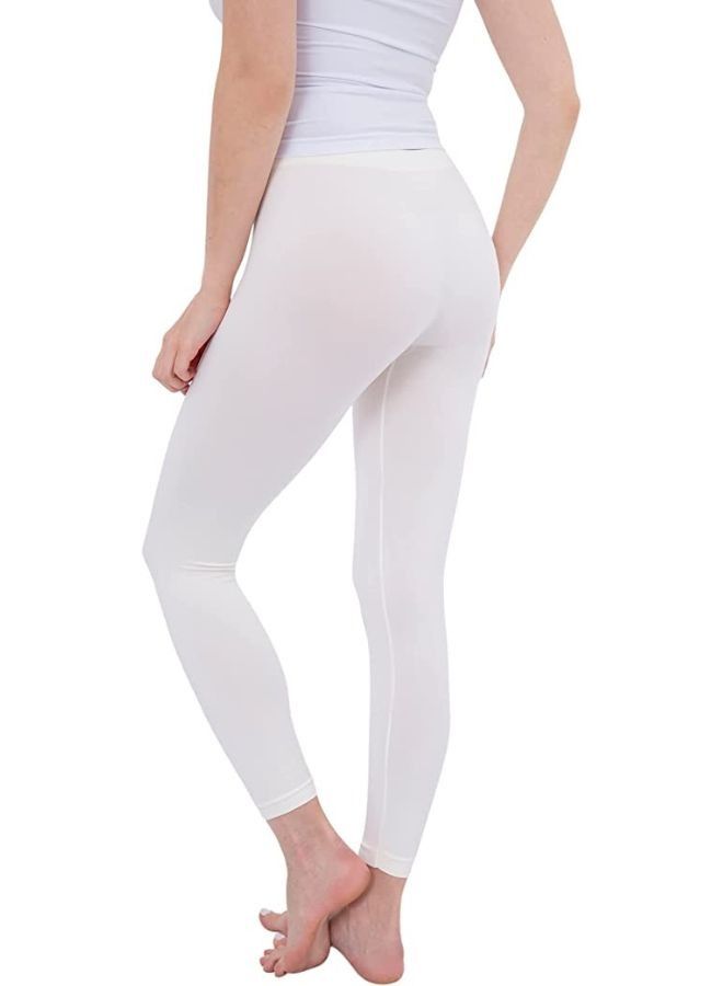 Carina Plain long leggings for women with a high elasticated waist high-quality materials well ventilated and soft to the touch Off-white colour  - Image 3