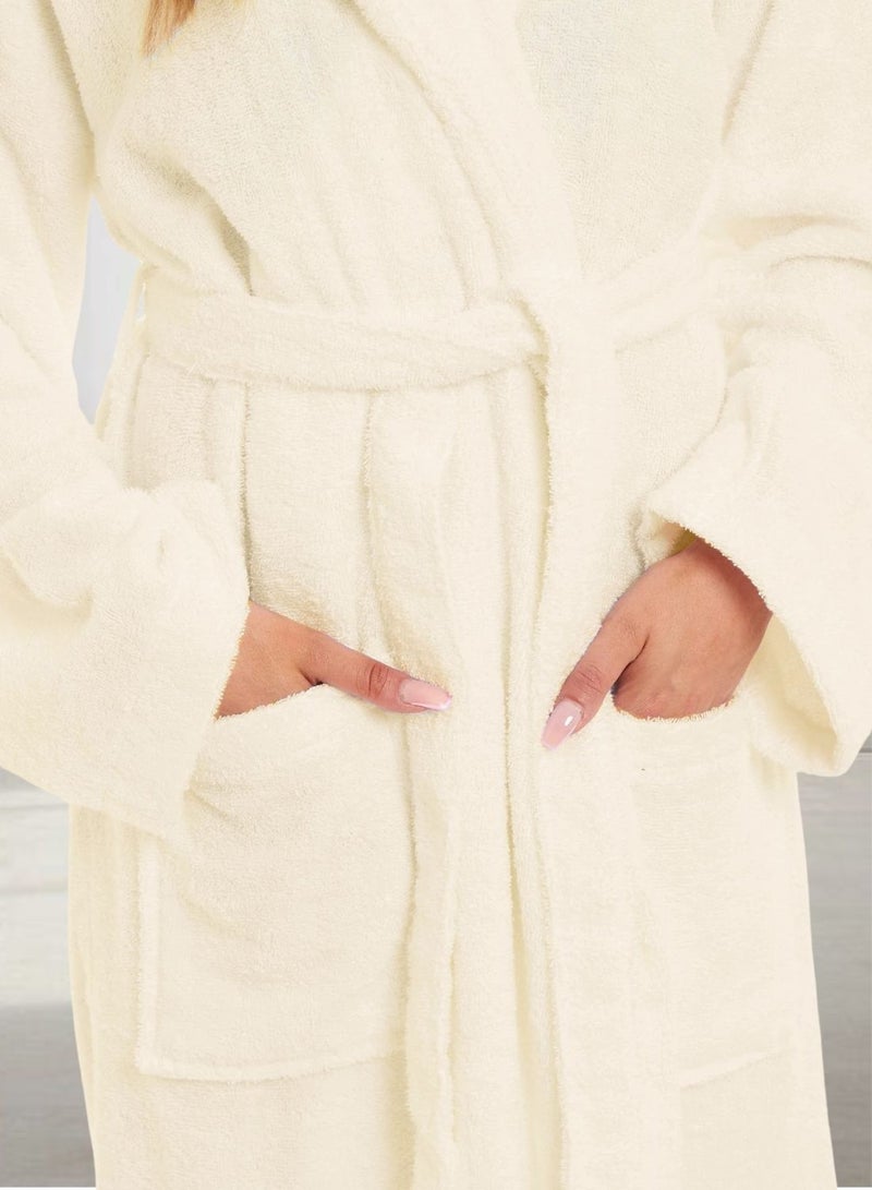 1Chase Unisex Hooded Bathrobe Vanilla (S/M) – Premium Cotton, Plush, And Absorbent Robe for Adults, Off-White Spa, Hotel Style - Image 2