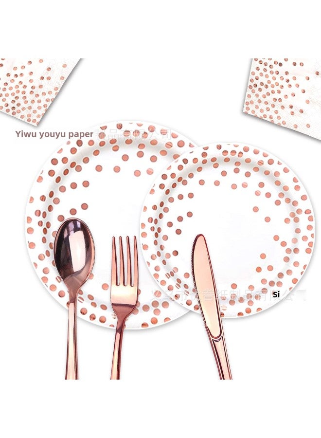 White Bottom Dot Rose Gold Paper Plate Party Tableware Paper Cup Tissue Set Cake Plate Party Supplies Decorative Tablecloth-Color:Paper Towel * 24 - Image 2
