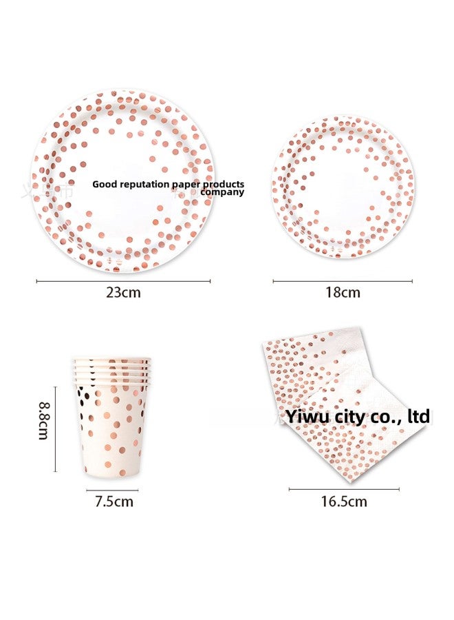 White Bottom Dot Rose Gold Paper Plate Party Tableware Paper Cup Tissue Set Cake Plate Party Supplies Decorative Tablecloth-Color:Paper Towel * 24 - Image 5