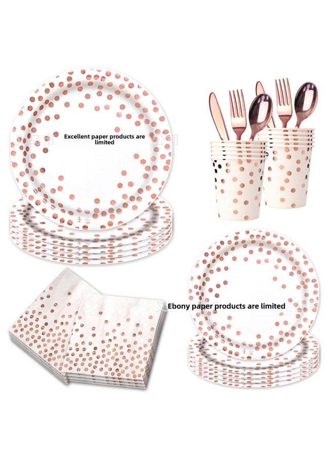 White Bottom Dot Rose Gold Paper Plate Party Tableware Paper Cup Tissue Set Cake Plate Party Supplies Decorative Tablecloth-Color:Paper Towel * 24 - Image 3