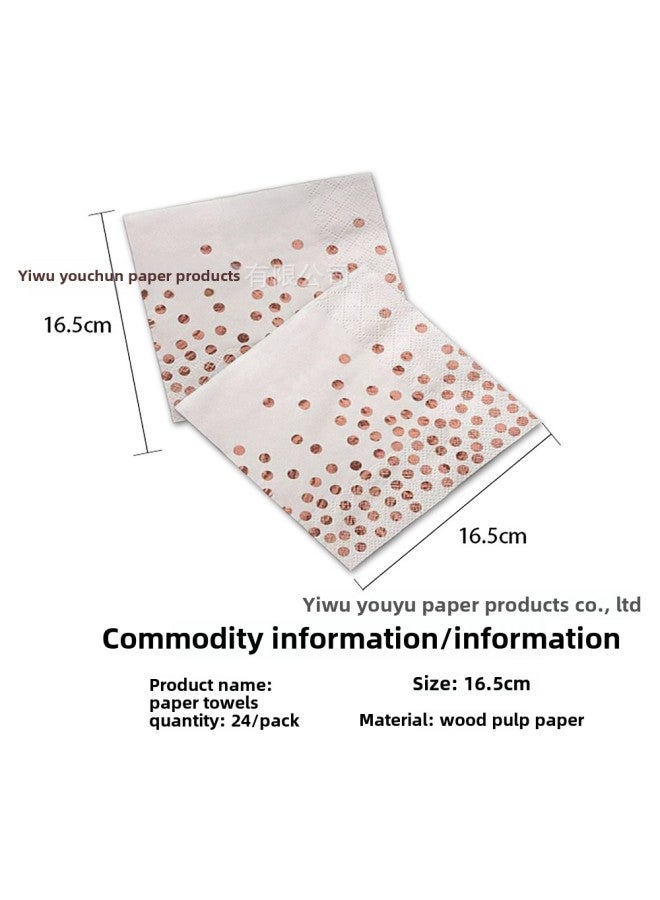 White Bottom Dot Rose Gold Paper Plate Party Tableware Paper Cup Tissue Set Cake Plate Party Supplies Decorative Tablecloth-Color:Paper Towel * 24 - Image 1