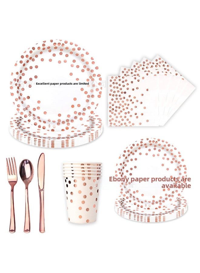 White Bottom Dot Rose Gold Paper Plate Party Tableware Paper Cup Tissue Set Cake Plate Party Supplies Decorative Tablecloth-Color:Paper Towel * 24 - Image 4