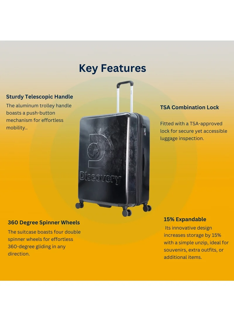 Discovery Discovery Stone ABS Hard Shell Suitcase Set Black, Durable Lightweight Travel Luggage, 4 Double Wheel 3pcs Trolley Bag with TSA Combination Lock (20+24+28 Inch).