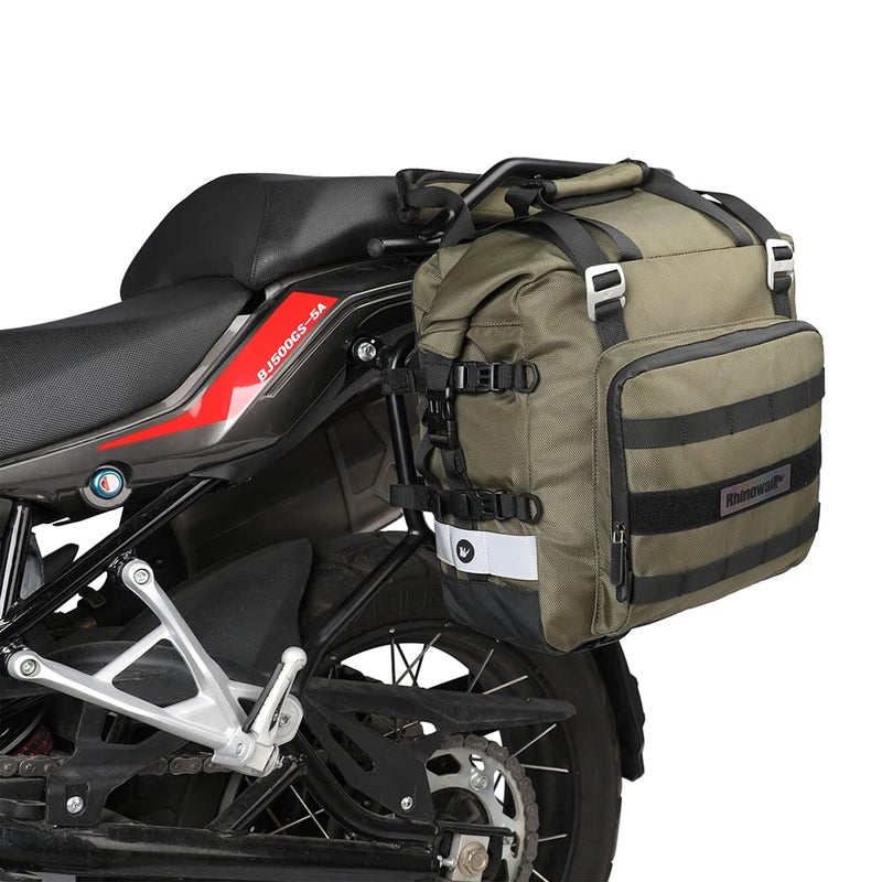 Rhinowalk Motorcycle Saddlebag Waterproof Motor Luggage Pack Quick Release Motorbike Side Bag 20L Fits Most Adventure and Sports Bike Motorcycle Racks(Green, 1 Pack) - Image 1