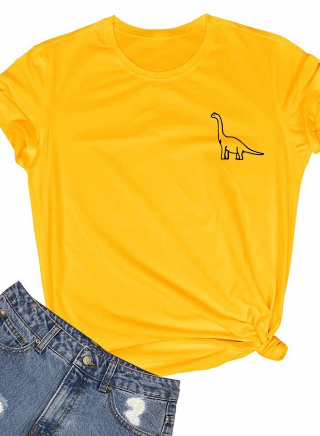 ROSEPARK Women Cute Dinosaur Graphic T-Shirts Teen Girls Funny Tees, Yellow, M - Image 1