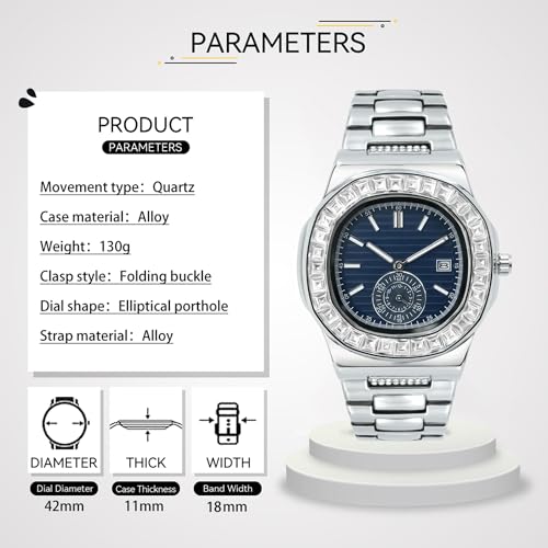 BARAMON Wrist Watches for Men, Nautilus Stainless Steel Quartz Movement Date Luxury Style Men's Luminous Hands Casual Business Watches - Image 3