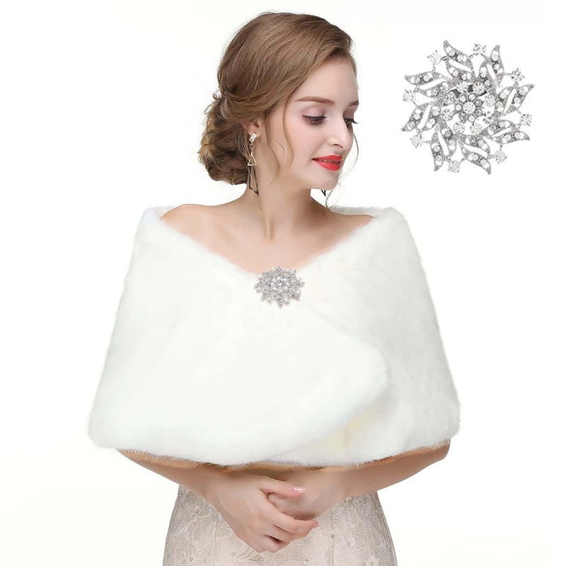 CanB Winter Women's Faux Rabbit Fur Stole White Bridal Fur Wraps and Shawls Bride Wedding Fur Cape for Bridesmaids - Image 1