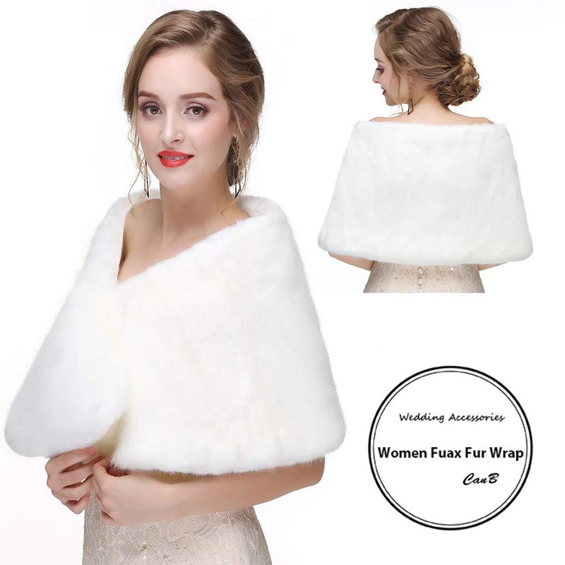 CanB Winter Women's Faux Rabbit Fur Stole White Bridal Fur Wraps and Shawls Bride Wedding Fur Cape for Bridesmaids - Image 2