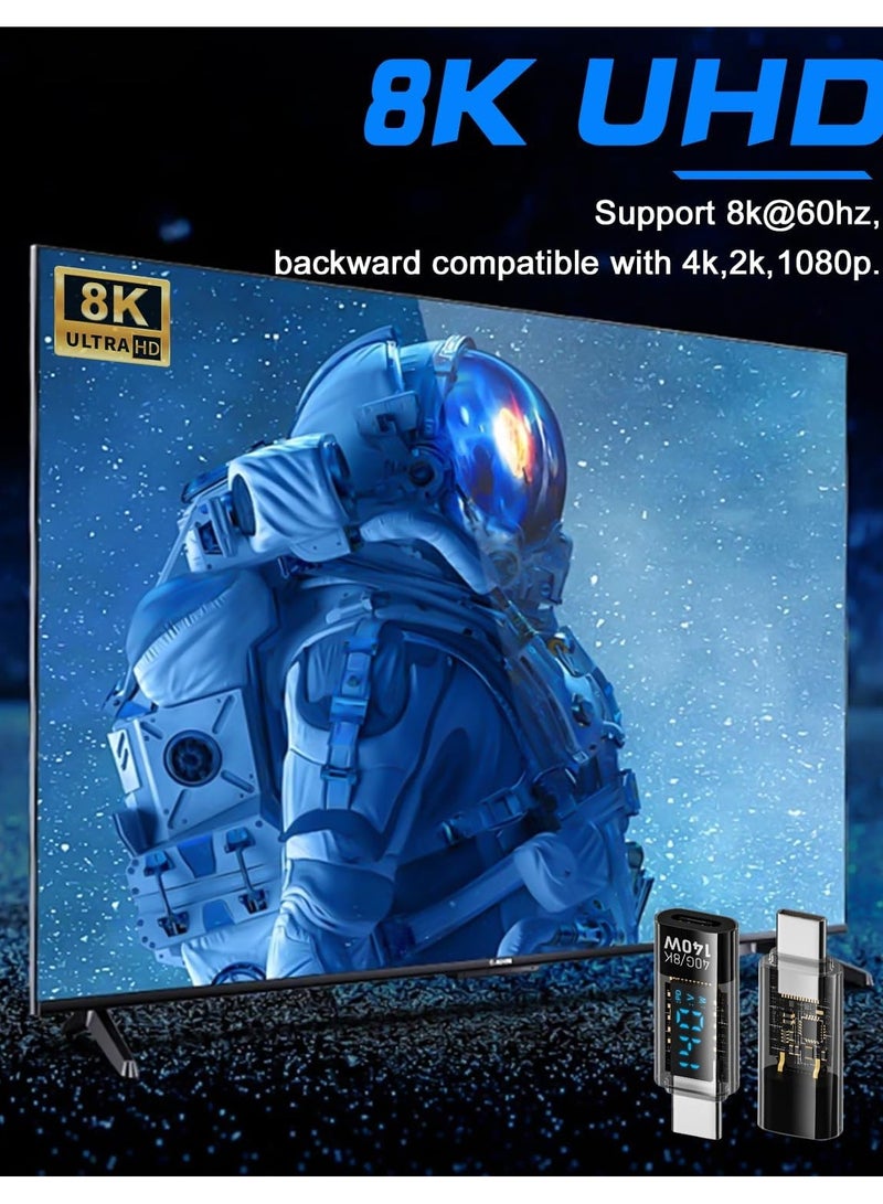 USB C Connector USB Type C 140W Power 40Gbps Data 8K Video Extension Connector Adapter Transparent with LED - Image 5