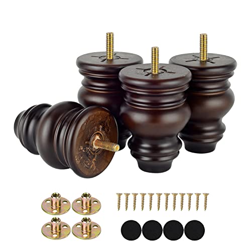 Michanco 4 Inch Wood Furniture Legs Set of 4 Wooden Bun Feet for Couch Sofa Ottoman Mid Century M8 Bolt Screw in - Image 1