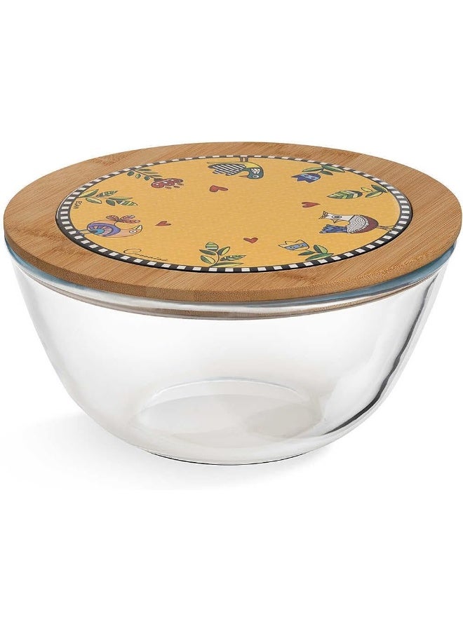 Salad Bowl Cocoricò Yellow 23x12 CM – Glass, Bamboo, and Ceramic