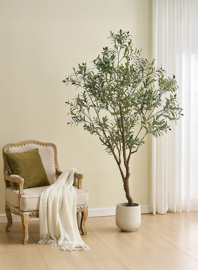 210CM OLIVE TREE ARTIFICIAL PLANT DECOR - TALL FAKE TREE FOR HOME DECOR FAUX PLANT INDOOR ARTIFICIAL OLIVE TREE FOR LIVING ROOM BEDROOM OFFICE LIVE STREAMS DECORATIVE MODERN GREENERY