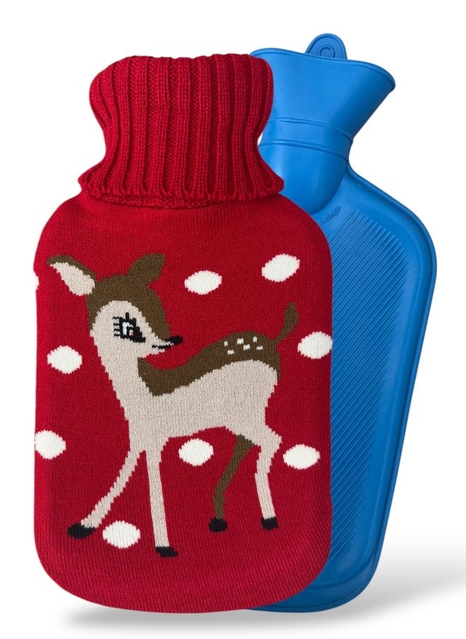 Lifenpure Lifenpure™ Hot Water Bottle with Knitted Cover 2 Liter, Classic Rubber Hot Water Bag for Cramps, Neck, Shoulders Pain Relief, Hot Cold Pack for Hot and Cold Therapy and Feet Warmer Red  - Image 1