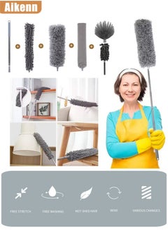 Dust Collector Kit 6Pcs Retractable Ceiling Fan Dust Collector High Reach Duster Sets with Long Handle Reusable Bendable Washable Lightweight Duster for Cleaning Ceiling Fans Crevices and Cars