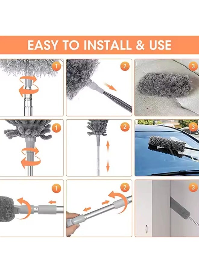 Aikenn - Dust Collector Kit 6Pcs Retractable Ceiling Fan Dust Collector High Reach Duster Sets with Long Handle Reusable Bendable Washable Lightweight Duster for Cleaning Ceiling Fans Crevices and Cars - Image 1