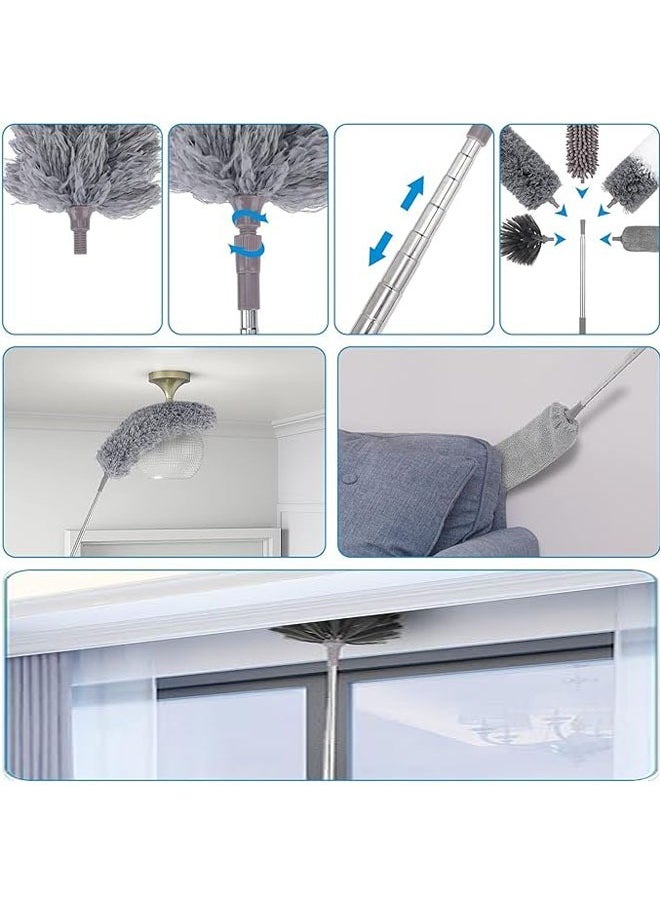 Aikenn - Dust Collector Kit 6Pcs Retractable Ceiling Fan Dust Collector High Reach Duster Sets with Long Handle Reusable Bendable Washable Lightweight Duster for Cleaning Ceiling Fans Crevices and Cars - Image 1
