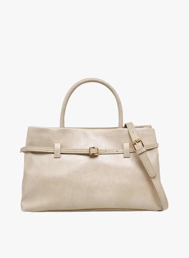 Flora Bella By Shoexpress Solid Tote Bag with Buckle Accent and Zip Closure