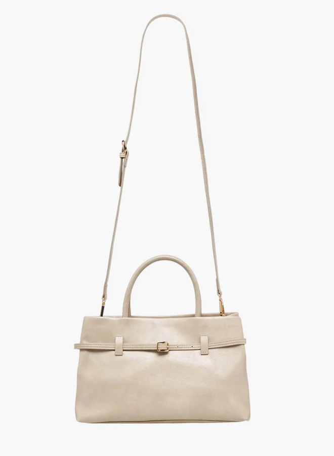 Flora Bella By Shoexpress Solid Tote Bag with Buckle Accent and Zip Closure