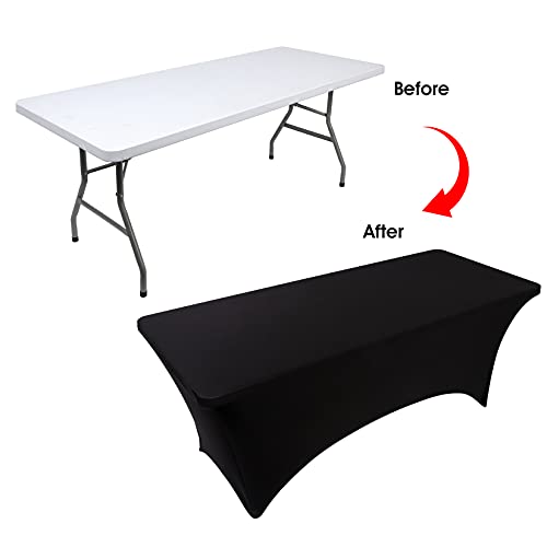 BDDC 4ft Table Cover Fitted, Black Spandex Table Covers, Washable and Wrinkle Resistant Stretch Tablecloths Rectangle for Events, Wedding, Banquets, Parties - Image 3