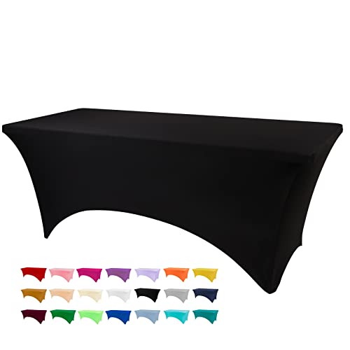 BDDC 4ft Table Cover Fitted, Black Spandex Table Covers, Washable and Wrinkle Resistant Stretch Tablecloths Rectangle for Events, Wedding, Banquets, Parties - Image 1