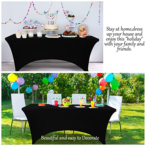 BDDC 4ft Table Cover Fitted, Black Spandex Table Covers, Washable and Wrinkle Resistant Stretch Tablecloths Rectangle for Events, Wedding, Banquets, Parties - Image 5