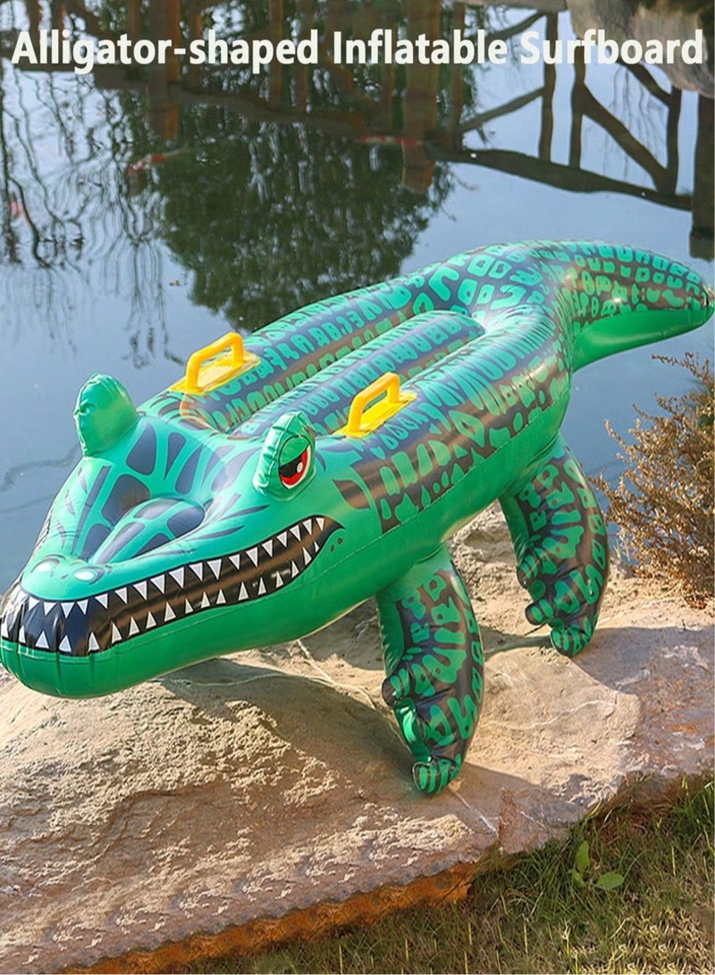 Inflatable swimming float with crocodile design, equipped with strong handles for easy balance and grip – length: 140cm, width: 52cm.  - Image 1