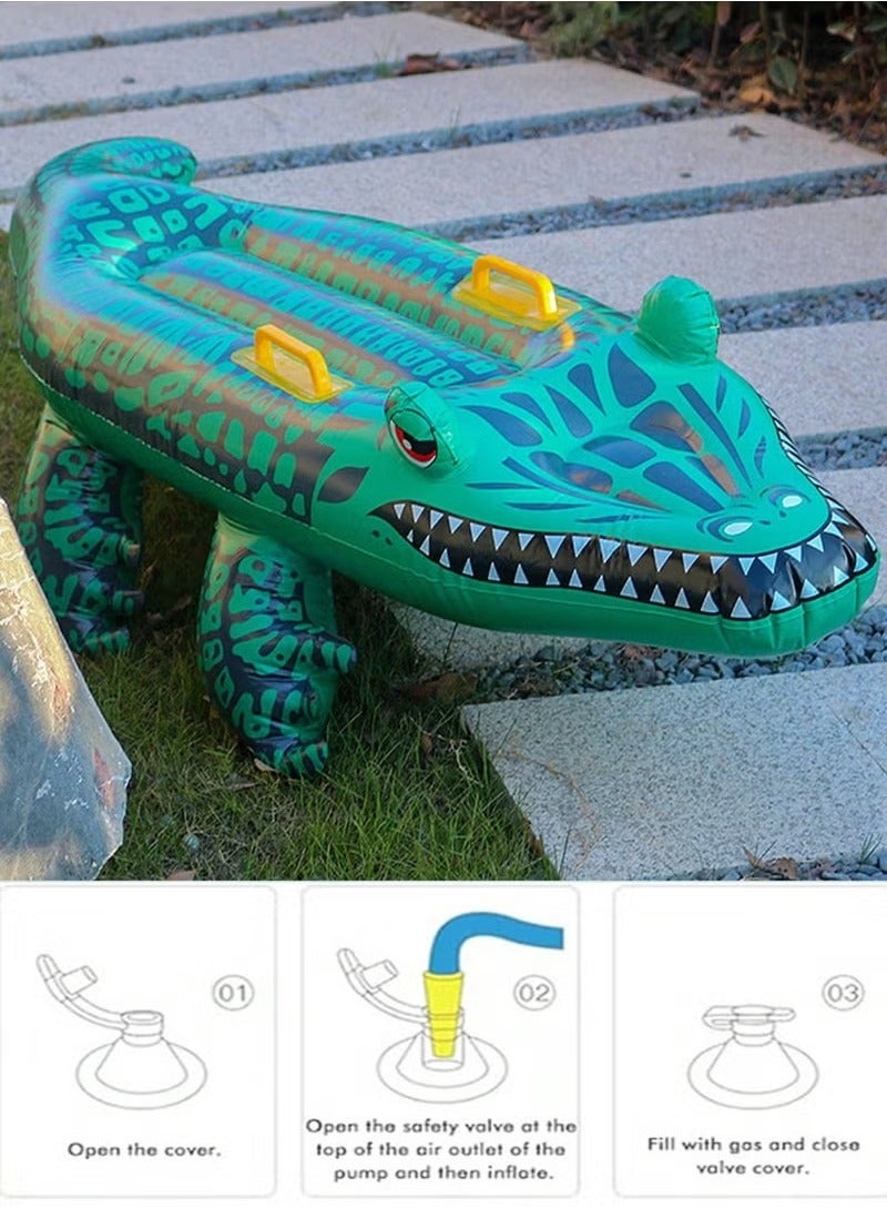 Inflatable swimming float with crocodile design, equipped with strong handles for easy balance and grip – length: 140cm, width: 52cm.  - Image 3