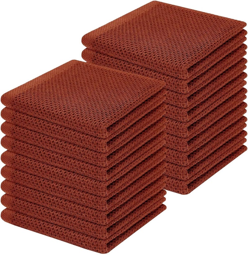 Homaxy 100% Cotton Waffle Weave Kitchen Dish Cloths, Ultra Soft Absorbent Quick Drying Dish Towels, 12 x 12 Inches, 18-Pack, Rust - Image 1