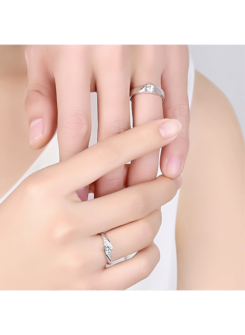 A Pair of 925 Sterling Silver Adjustable Couple Rings Double Heart Matching Bands for Him and Her Perfect for Engagement Wedding Day Anniversary or Daily Wear - Image 4