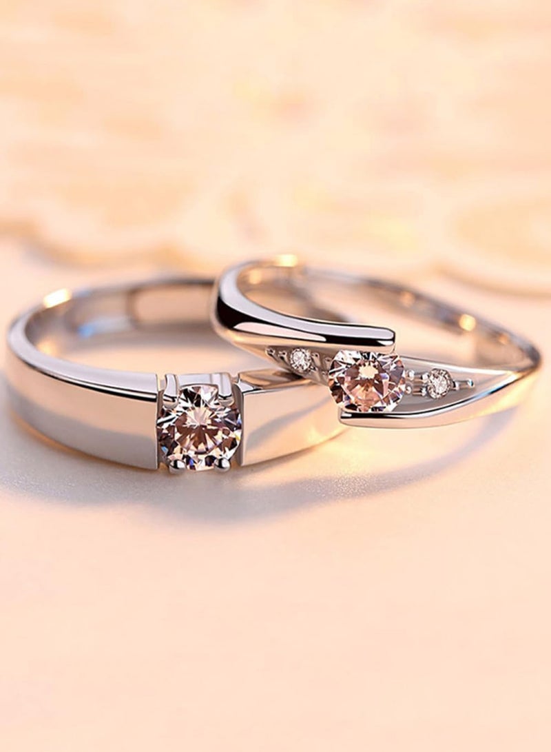 A Pair of 925 Sterling Silver Adjustable Couple Rings Double Heart Matching Bands for Him and Her Perfect for Engagement Wedding Day Anniversary or Daily Wear - Image 2
