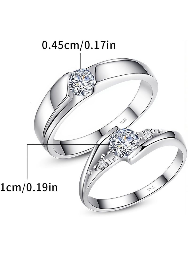 A Pair of 925 Sterling Silver Adjustable Couple Rings Double Heart Matching Bands for Him and Her Perfect for Engagement Wedding Day Anniversary or Daily Wear - Image 3