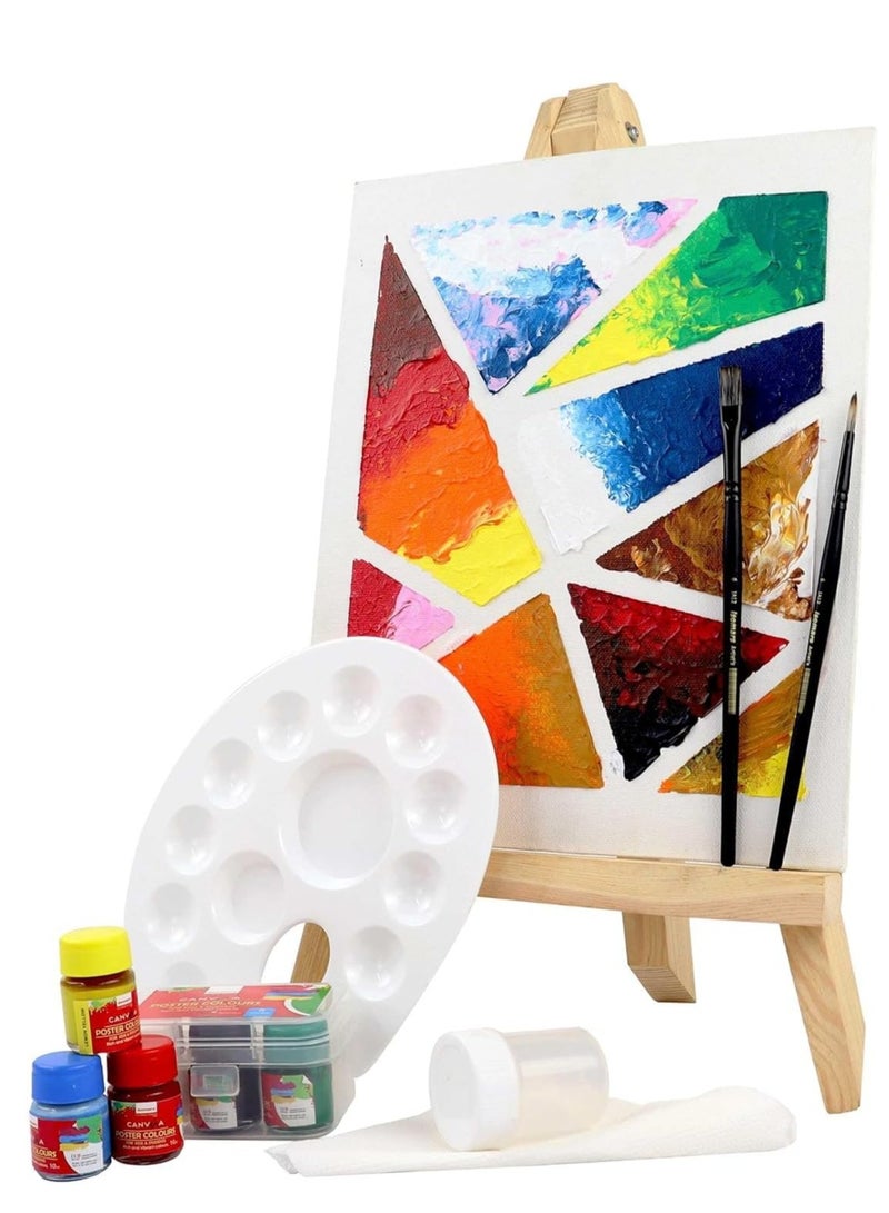 Isomers Isomars Artist Coloring Kit with 18" Wooden Easel, Canvas, Six CANVAA Poster Colours, Small Palette, Round and Flat Brushes Kit - Image 1