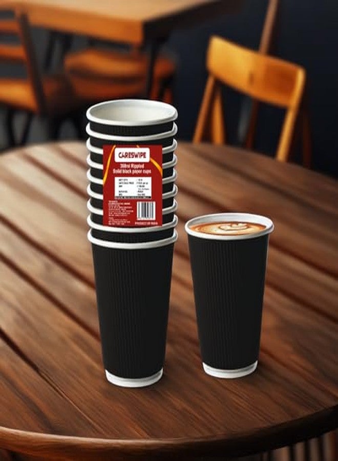 Careswipe Paper Cups 360ml | Black Ripple Wall Disposable Coffee Cups | Hot Cold Tea Coffee Cups (Pack of 20) - Image 2